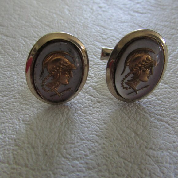 Roman Soldier Centurion Head Cameo Cufflinks - Vintage - Picture 3 of 8